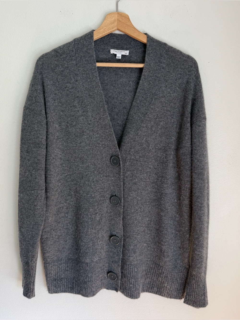 Equipment Boyfriend Cashmere Cardigan Sweater in Charcoal Grey - Picture 2 of 5